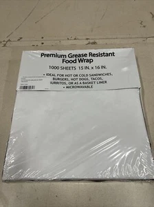 Premium Grease Resistant Food Wrap 1,000 Sheets 15” X 16” - Picture 1 of 2