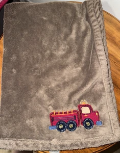 Carters Chocolate Brown with Fire Truck Baby Blanket 30x40 - Picture 1 of 4