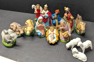 Vintage Krippe 14 teiliges Figurenset handbemalt Japan Weihnachtsdeko - Bild 1 von 4