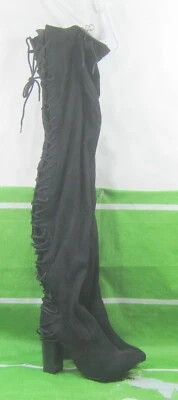 new  BLACK 4"block Heel Round Toe back lace Over Knee  Boots Women Size 9.5 - Image 1 of 4