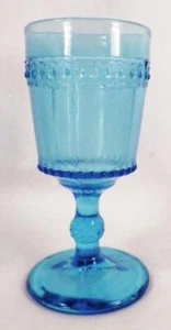 Scalloped Tape Wine Goblet Blue Early American Pattern Glass Jewel Band Antique - Picture 1 of 5