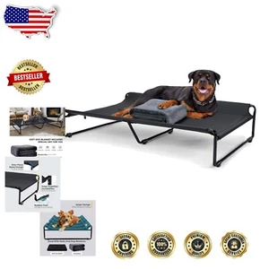 Large Anti-Slip Dog Sleeping Cot with Mesh Fabric & Flannel Blanket - 59x35" - Picture 1 of 11