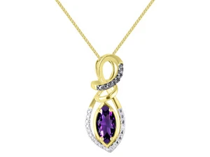 RYLOS Designer Necklace: Marquise Gemstone & Diamond Pendant, Gold-Plated Silver - Picture 1 of 16
