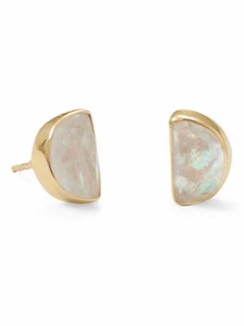 Rainbow Moonstone Earrings with Gold-plated Sterling Silver Half Moon Shape - Picture 1 of 1