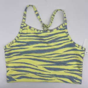 Zella Sports Bra Girl Sz 12 Seamless Strappy Racerback Yellow Gray Animal Stripe - Picture 1 of 11