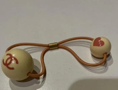 Chanel Coco Mark Heart Hair Tie Accessory Logo Pink Beige Very Good - Image 1 of 4