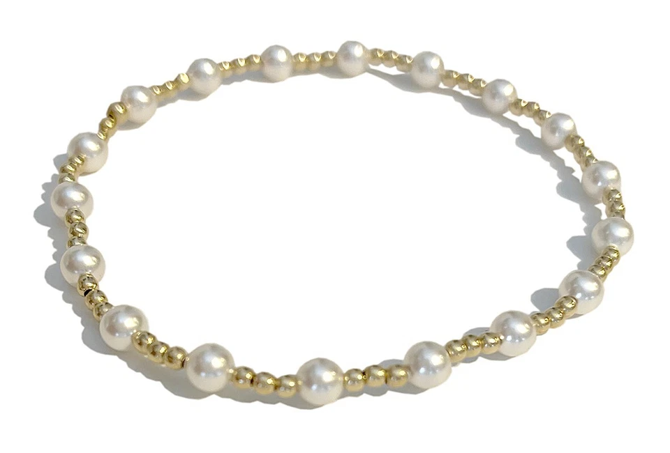 Enewton Classic Sincerity Gold-filled Pearl 4mm Beads Stretch Stack Bracelet New - Image 1 of 1