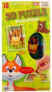 16 3-D Woodland Animal Puzzle San Valentín Niños Escuela Aula V-Day Tarjetas Q1 - Imagen 1 de 2