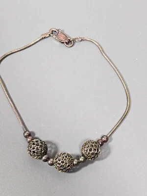 Sterling Silver 925 Open Work Ball Slide Charm Bracelet 3.24 grams 7 inch - Image 1 of 4