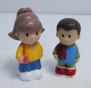 HAPPY LAND Brown Hair Boy Holding Train & Big Sister Girl Have Wear & Stained - Picture 1 of 7