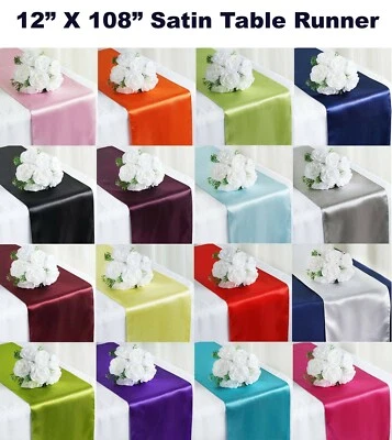 12 Satin Table Runners Silky Chair Sashes Bows wedding party decoration 12"X108" - Image 1 of 4