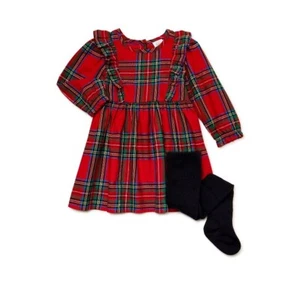 Wonder Nation Girls' SIZE 18 months Pinafore Dress, Long Sleeve Top and Tights - Picture 1 of 10