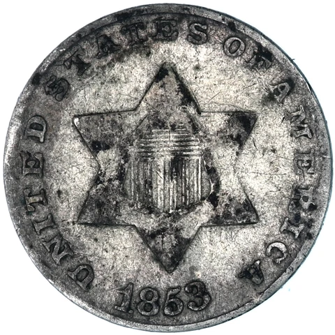 1853 (P) Three Cent Silver Coin Very Good VG See Pics V162 Cover