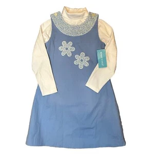 NEW Monday's Child Dress Girls Size 6 Jumper Turtleneck Blue Flowers Traditional - Picture 1 of 11