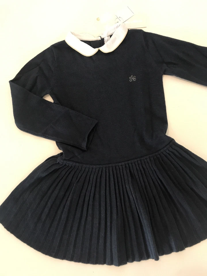 NUEVO CON ETIQUETAS Nuevo 6A 6 Años Tartine Et Chocolat Cuello Plisado Azul Marino Vestido SWAROVSKI Cristales Foto 1 de 4