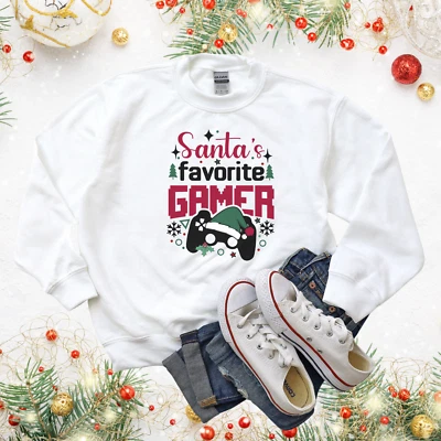 Sudadera juvenil favorita de Santa's Gamer - Cuello redondo para juegos de Navidad para niños Foto 1 de 4