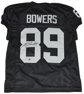 CAMISETA NEGRA DE LOS RAIDERS DE LAS VEGAS AUTOGRAFIADA POR ROCK BOWERS #89 CORTE JUEGO BECKETT - Imagen 1 de 1