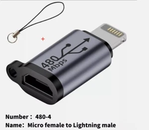 Micro USB female to Iphones male Charging and Data Cable Adapter + Lanyard - Afbeelding 1 van 4