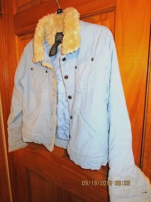 ARIZONA light blue insulated cord jacket with faux fur trim and neck SZ L (14)  - Image 1 of 4