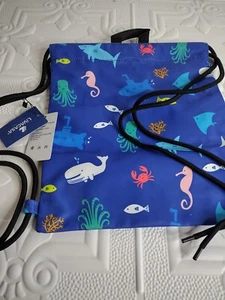 LiVACASA Gym Sack Blue/ Sea Animals Drawstring Bag/ Backpack School/ Reflective - Picture 1 of 13