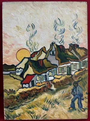 VINCENT VAN GOGH oil painting on  canvas, vtg stamped signed - Image 1 of 4