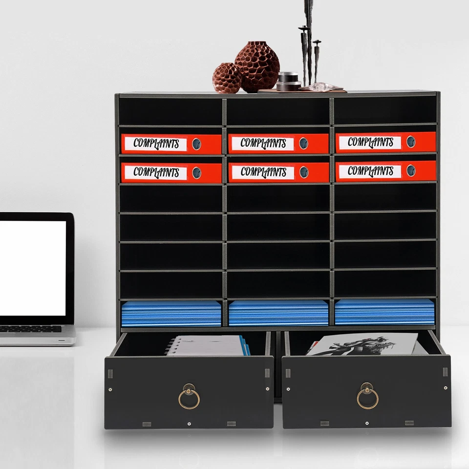 Paper and Mail Organizer, Storage Cabinet with 24 Compartments and 2 Drawers New - Image 1 of 4