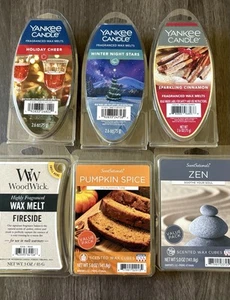 6 Assorted Scented Wax Melt Cubes Yankee Candle Woodwick Scentsationals NEW - Picture 1 of 12