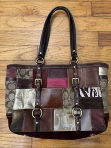 Bolso de Mano Coach Patchwork Cuero Gamuza Lona Multicolor F10437 - Imagen 1 de 15