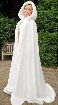 Capa Nupcial Invierno Boda Capa Con Capucha con Borde de Piel Larga Dama Navidad Invierno Capa Foto 1 de 4