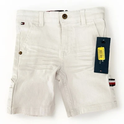 NUEVO CON ETIQUETAS Tommy Hilfiger Pantalones Cortos Blancos Carpintero Niño Pequeño 2T Bolsillos Logo Unisex NUEVO Foto 1 de 4