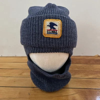 Vintage 80s US Mail Balaclava Beanie Hat Ski Mask Mail Carrier Blue Eagle Patch - Image 1 of 4