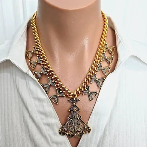Vintage Barrera For Avon Gold Tone Etruscan Style Statements Necklace 19"L - Picture 1 of 5