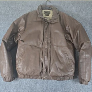 Eddie Bauer Genuine Leather Goose Down Bomber Jacket Mens Tall M Brown Puffer - Bild 1 von 15