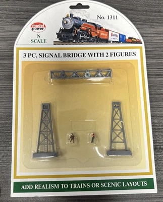 Model Power N Scale #1311 3 Pc Signal Bridge with 2 Figures NIP - Image 1 of 3