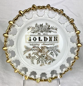 Vintage Norcrest Fine China Golden 50th Wedding Anniversary Dish Plate P-696 - Picture 1 of 5