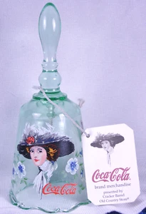 Fenton Willow Green Glass Coca Cola Girls BELL- Hand Painted & Tag - Imagen 1 de 3