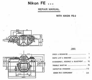 NIKON FE & FE-2 Camera Service Repair Manual & Parts List PDF - Picture 1 of 2