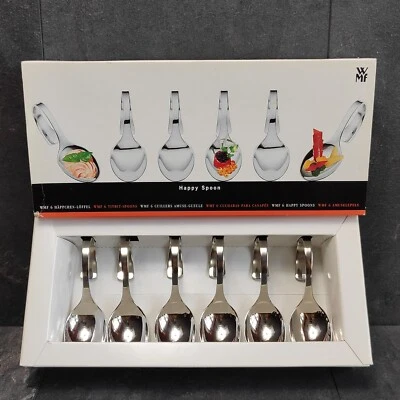 WMF Happy Spoon 6 Häppchen-Löffel Buffetlöffel Servierlöffel Cromargan in OVP - Bild 1 von 4