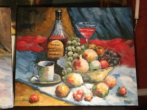 OIL Painting- Fruit/Wine Still Life 20"x24 High Quality-Stretched-Textured #2 - Picture 1 of 5
