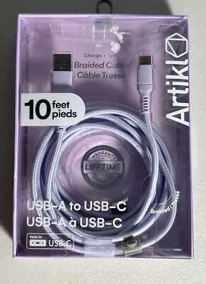 10ft USB-A to USB-C cord braided cable NEW - Image 1 of 3