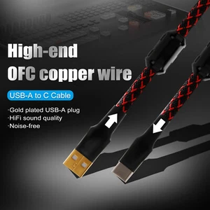 USB A to C USB Cable USB Data DAC Wire+2 Magnetic Rings Gold-plated Connectors - Picture 1 of 23