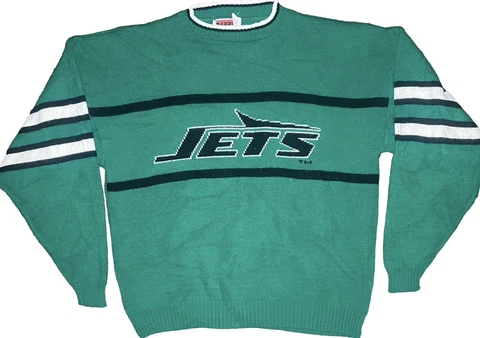 New York Jets Barrel sweater L 1990s vtg rare USA made green black knit Cover