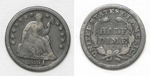 X4668  1851-O Liberty Seated Half Dime H10c, VG Cover