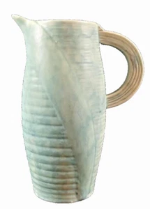 Vintage Art Deco Water Pitcher Countess Pottery England Green Ribbed Design - Picture 1 of 11