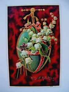 Gorgeous Lily of The Valley Easter Greetings Gold Gilding Deep Rich Color Emboss - Picture 1 of 3