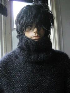 Thick Heavy 1.6 Kilo Hand Knitted Mohair Wool Sweater 'BLACK TWEED' New - Picture 1 of 9
