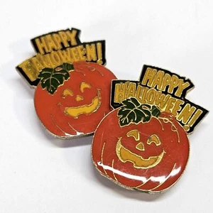 VINTAGE Happy Halloween Jack-o-Lantern Kürbis Knopf Abdeckung 2er Set - Bild 1 von 4