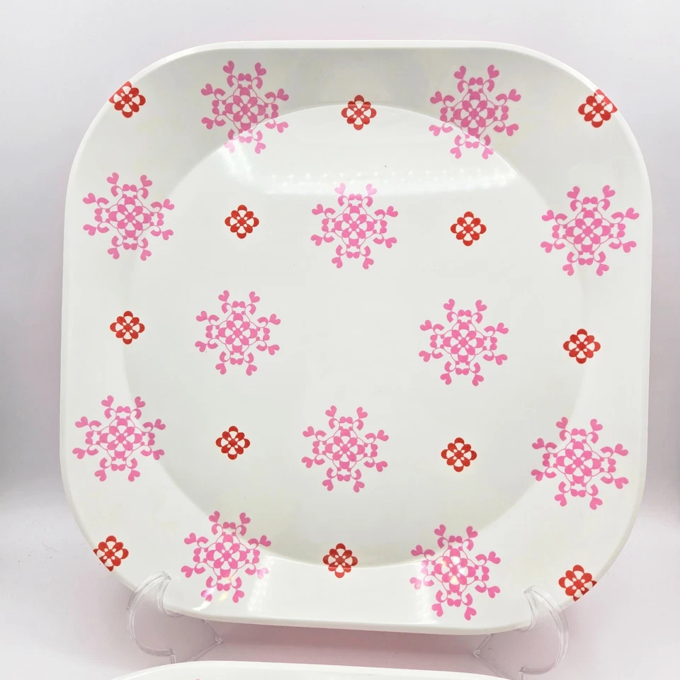Juego de 4 platos de cena de melamina floral rosa rojo IKEA borde redondeado cuadrado de 13,5 pulgadas Foto 1 de 4