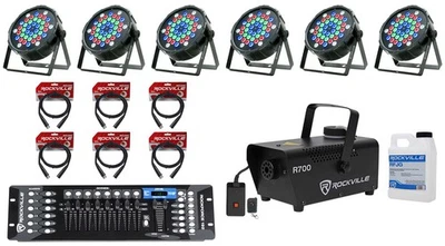 (6) American DJ Eliminator LP 42 RGBW Par Wash Lights+DMX Control+Fogger+Cables - Image 1 of 4