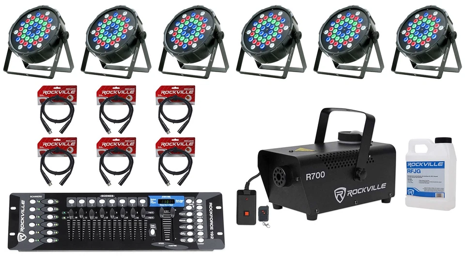 (6) American DJ Eliminator LP 42 RGBW Par Wash Lights+DMX Control+Fogger+Cables - Image 1 of 4